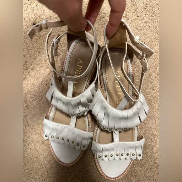 Aperlai Loula White Leather Studded Sandals - Picture 3 of 8